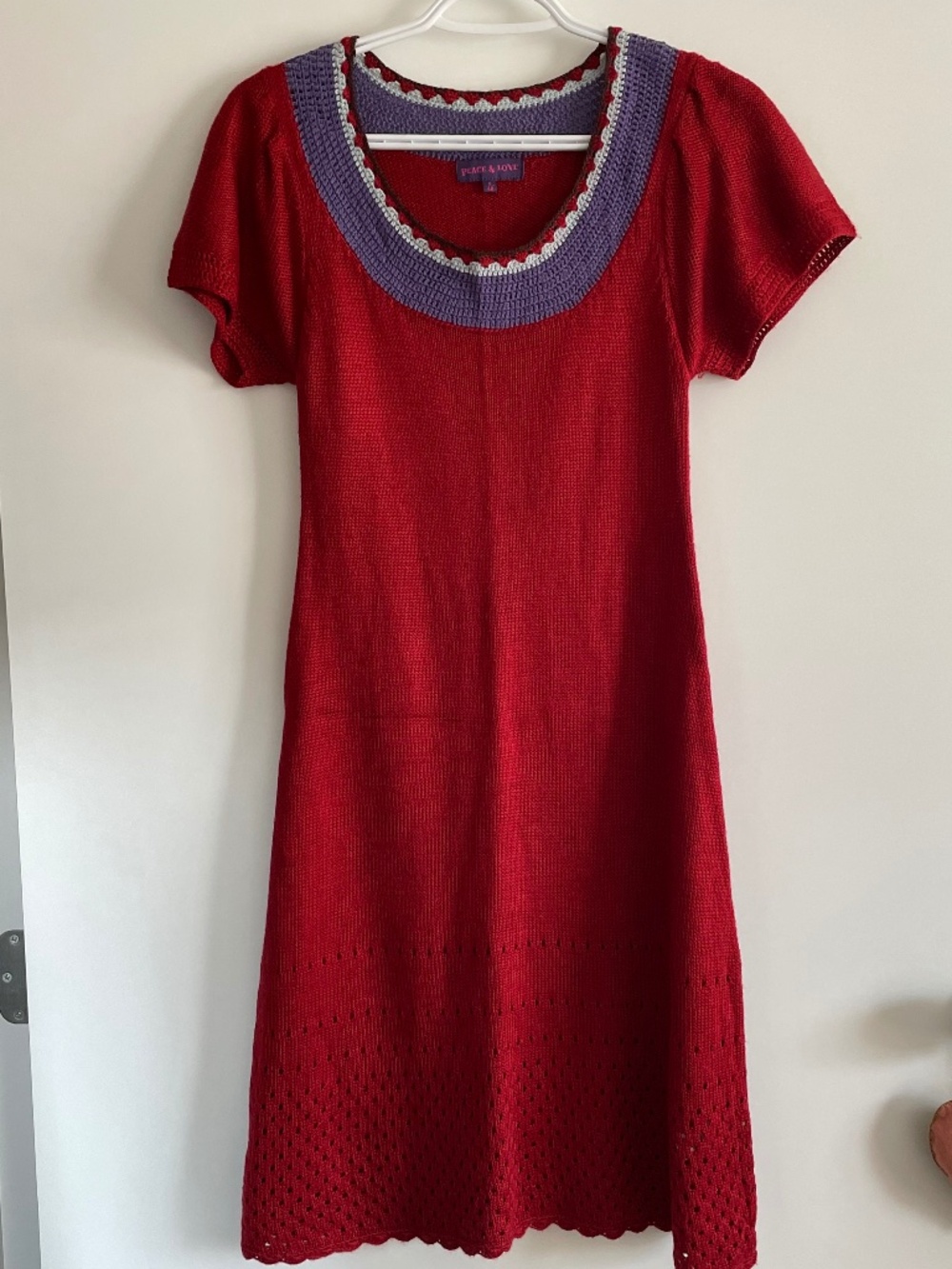 EUC Peace & Love Midi Red Knit Short Sleeved Fit & Flare Midi Dress Size Small